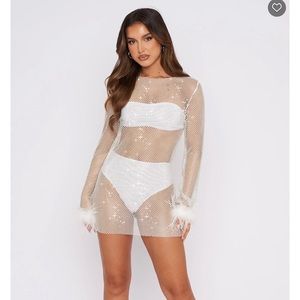 White Fox Boutique - Disco Inferno Long Sleeve Mini Dress White, NWWT, S/M